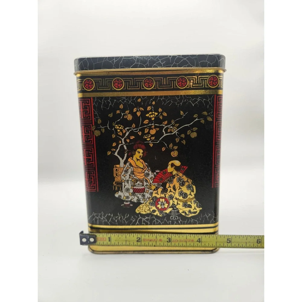 Vintage 1970s Chinoiserie Japanese Style Tea Tin, Made in England